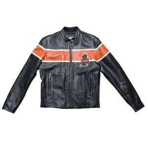 Vintage Harley-Davidson men's medium black leather motorcycle jacket fitted Moto